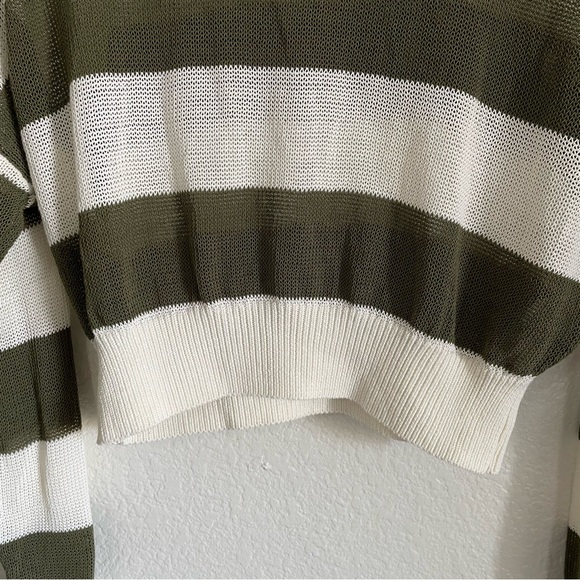 Madewell Loose Knit Crewneck Cropped Lightweight Striped Green White Sweater S - Picture 4 of 8